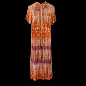 Free People Maxi Dress Colorful Print Button Up EUC Size Small
